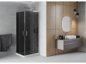 Mexen Rio štvorcový sprchovací kút 90 x 90 cm, 6mm sklo, šedé sklo, chrómový profil + slim sprchová vanička 5cm, 860-090-090-01-40-4010