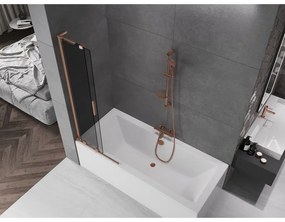 Mexen Velar L, 2-krídlová posuvná vaňová zástena 70 x 150 cm, 8mm šedé sklo, medená matná, 896-070-003-41-65