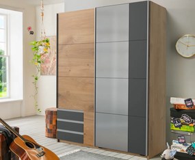 Šatníková skriňa so zrkadlom Emden, 135 cm, doskový dub/grafit