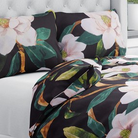 Biante Bavlnené posteľné obliečky Sandra SA-300 Kvety magnólie na čiernom Jednolôžko 140x200 a 70x90 cm