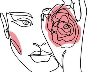 Obraz - Line art tvár s ružou (120x50 cm)