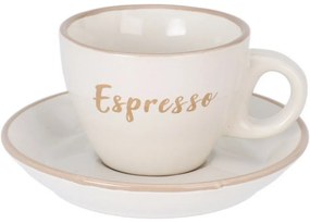 Kameninová šálka s podšálkou Espresso, 100 ml, krémová