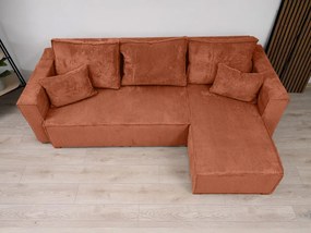 AKCIA Terakotová rohová pohovka SMART COSARO, obojstranná + 2 vankúšiky ZADARMO II. akosť