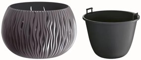 Prosperplast Okrúhly kvetináč s vkladom- Sandy tmavosivý, varianta 47,8 cm