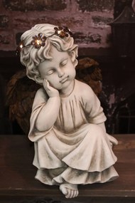 Sivá svietiaca LED soška spiaceho anjela 29cm