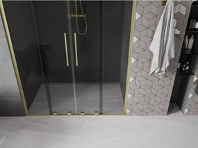 Mexen Velar Duo, posuvné sprchové dvere do otvoru 150 cm, 8mm šedé sklo, zlatá matná, 871-150-000-42-55
