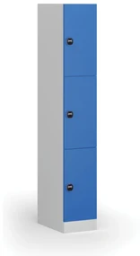 Šatníková skrinka s úložnými boxmi, 3 boxy, 1850 x 300 x 500 mm, zámok s čítačkou RFID kariet, modré dvere