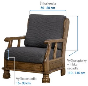 Super strečové poťahy NIAGARA antracitová kreslo s drevenými rúčkami (š. 50 - 80 cm)