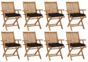 Skladacie záhradné stoličky s podložkami 8 ks tíkový masív 3072800