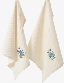Goldea kuchynská vaflová utierka s výšivkou - chrpy na krémovom 50 x 70 cm