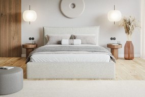 Čalúnená manželská posteľ s úložným priestorom SLIM 14 - svetlá krémová | 160×200