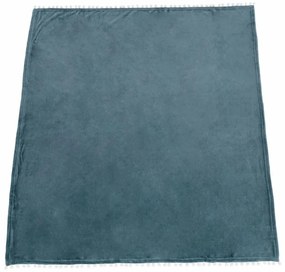 Tempo Kondela TEMPO-KONDELA AKRA, plyšová deka s brmbolcami, oceľová modrá, 130x150 cm