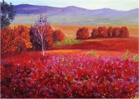Sklenený obraz červenej krajiny (70x50 cm)