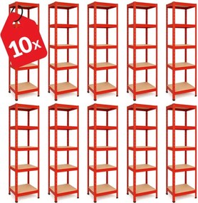 Akcia 10x Regál 180x40x40 cm lakovaný 5-policový, nosnosť 875 kg - červený
