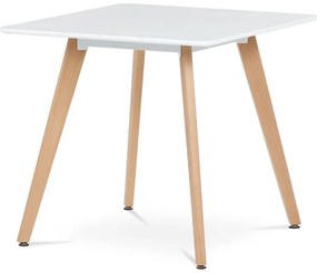 Stůl jídelní, 80x80x74 cm, MDF, masiv / kovová konstrukce, bílá