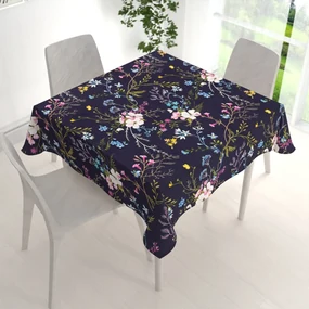 Biante Bavlnený štvorcový obrus Sandra SA-557 Modro-ružové kvety na tmavo modrom 40x40 cm