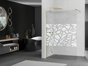 Mexen Kioto, sprchová zástena Walk-In 130 x 200 cm, 8mm číre sklo biely vzor, zlatý matný profil, 800-130-101-55-85