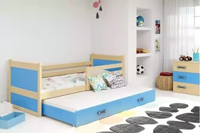 Detská posteľ RICO s prístelkou, borovicová/modrá