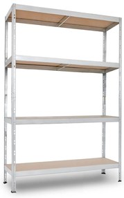 Bezskrutkový kovový regál RIVET BUDGET, 180x120x40 cm, 4x HDF polica, zinok