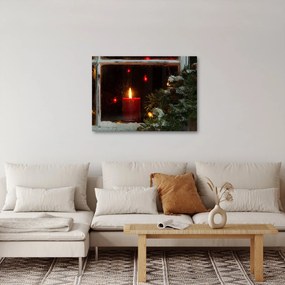 Obraz - Žiariaca vianočná sviečka (70x50 cm)