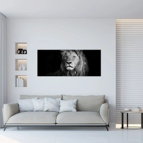 Obraz - Lev, čiernobiela (120x50 cm)