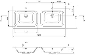 Sapho Sapho, ARECA dvojumývadlo, liaty mramor, 121x51,5cm, biela, AC121