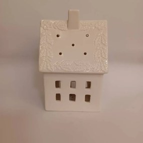 DECOLED Keramický domček, 10,6 x 8,7 x 16,8 cm, teplá biela, 2xLR44