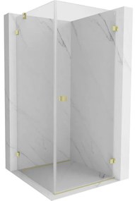 Mexen Lunar-B, pravostranný výklopný sprchový kút 80 x 80 cm, 8mm číre sklo, zlatý kartáčovaný - 832-080-080-55-00-P