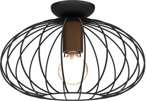 Stropné svietidlo Meridiano1, 1x čierne drôtené tienidlo, b/drevo
