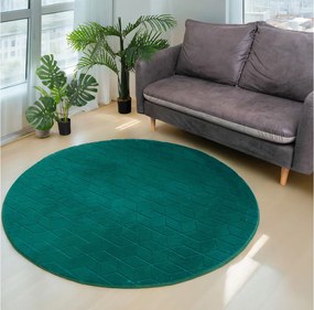 Okrúhly koberec 3D Rabbit v smaragdovej farbe – luxusný vlas Rozmer: 200 cm