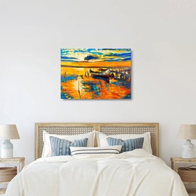 Sklenený obraz - Loďka pri západe slnka (70x50 cm)