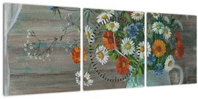 Obraz - Lúčne kvety, olejomaľba (s hodinami) (90x30 cm)
