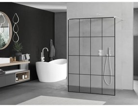 Mexen Kioto, sprchová zástena Walk-In 160 x 200 cm, 8mm sklo čierny vzor, biely profil, 800-160-002-20-77