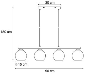 Moderné závesné svietidlo čierne s drevom a dymovým sklom 4-svetlá - Aleks