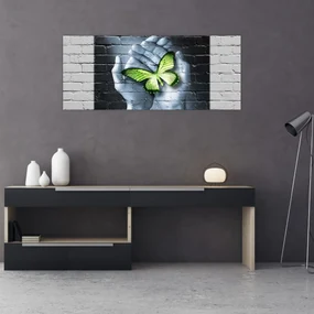 Obraz - Zelený motýľ v stene (120x50 cm)