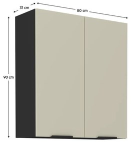 Horná kuchynská skrinka Arikona 80 G 90 2F (kašmír + čierna) . Vlastná spoľahlivá doprava až k Vám domov. 1097042