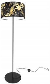 Stojacia lampa Gold Flowers, 1x čierne textilné tienidlo s kvetinovým vzorom, (fi 35cm), o