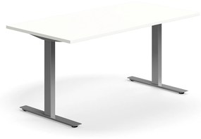 Kancelársky stôl QBUS, rovný, 1600x800 mm, T-rám, strieborný rám, biela