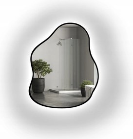 Zrkadlo v čiernom ráme Stone Led, dotykový spínač 130x168, organická škvrna