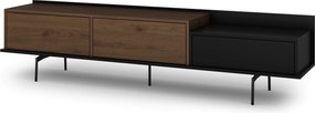 RTV skrinka Zenar 200 cm s kovovými nohami a zásuvkou - elegantný orech / čierna