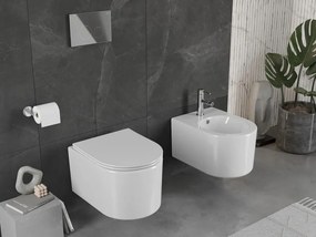 Mexen Sofia, závesná WC misa 490x360x355 mm, Rimless Tornádo + toaletné WC sedadlo z duroplastu, biela lesklá, 30540400