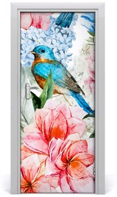 Samolepiace fototapety na dvere kvety a vtáky 75x205 cm