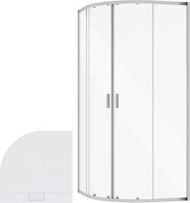 Besco Štvrťkruhový sprchovací kút ZARYA CHROM HR 80x80 (90x90) + vanička AXIM biela BESCO-Rozmery: 90x90