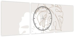 Obraz - Line art monstera N⁰2 (s hodinami) (90x30 cm)