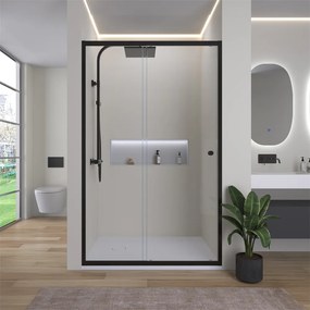 Cerano Varone, posuvné sprchové posuvné dvere 140x195 cm, 6mm číre sklo, čierny profil, CER-CER-DY505B-140-195