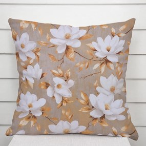 Biante Bavlnená obliečka na vankúš Sandra SA-717 Biele kvety magnólie na hnedosivom 60 x 60 cm