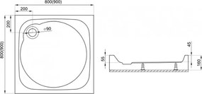 Polimat Kompaktná štvorcová akrylátová sprchová vanička New Style 1 80x80 (90x90) POLIMAT-Farba: Biela, POLIMAT-Rozmery: 80x80