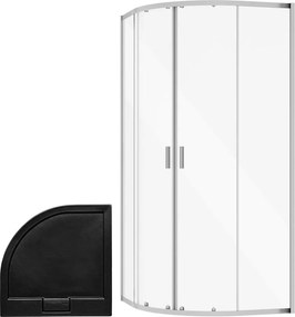 Besco Štvrťkruhový sprchovací kút ZARYA CHROM HR 80x80 (90x90) + vanička AXIM SE čierna BESCO-Rozmery: 90x90