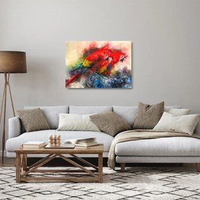 Sklenený obraz červených papagájov ara (70x50 cm)