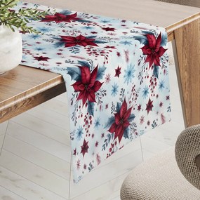 Biante Saténový behúň na stôl LUP-506 Vianočné hviezdy na ľadovo modrom 20x120 cm